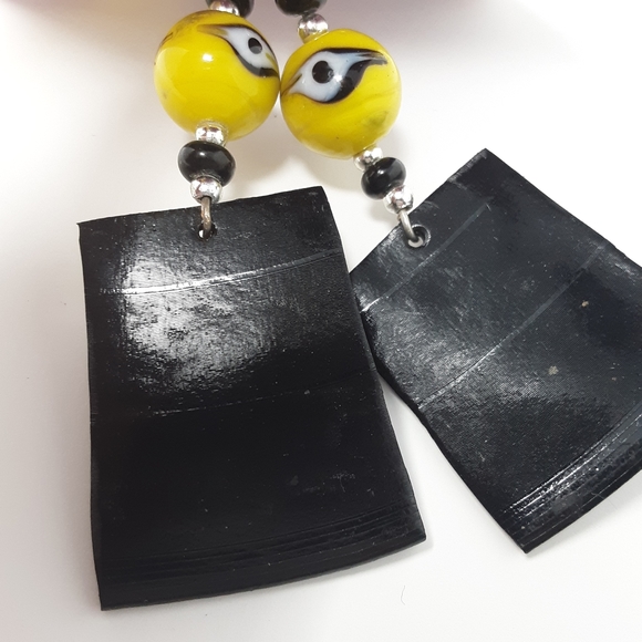 Handmade Recycled Record Earrings Evil Eye ♻️ - Picture 5 of 14